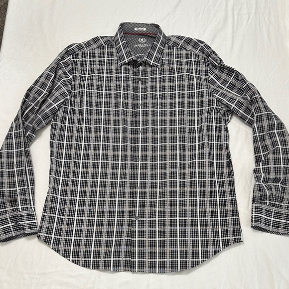 Bugatchi Men's Checkered Black and White Shirt - Picture 1 of 3